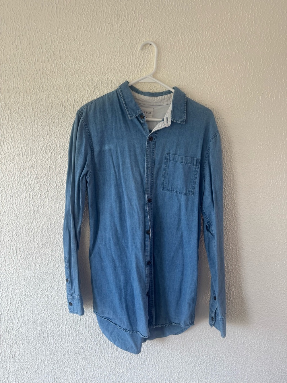 Light Blue Denim Button-Up Shirt for Men